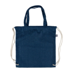 Zaino con coulisse e borsa in denim riciclato con cordini color naturale color blu alice prima vista