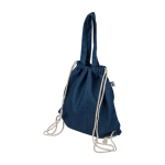 Zaino con coulisse e borsa in denim riciclato con cordini color naturale prima vista