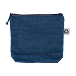 Necessaire in denim riciclato con unico scomparto color blu alice prima vista