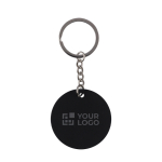 Portachiavi rotondo in acciaio inox riciclato e caucciù color nero vista area di stampa