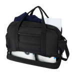 Borsa da viaggio in tela in poliestere riciclato con zip 30L color nero terza vista