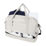 Borsa da viaggio in tela in poliestere riciclato con zip 30L color sabbia terza vista