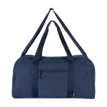 Borsa da viaggio impermeabile in tela riciclata con tasca frontale 40L color blu mare seconda vista frontale