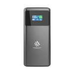 Power bank con indicatore di carica e cavo retrattile 45W 10.000 mAh color grigio vista con logo