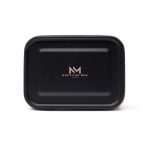 Lunch box in acciaio inox riciclato con fascia elastica 750ml color nero vista con logo