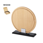 Targa trofeo rotonda in legno con base in vetro nero