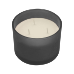 Candela profumata in barattolo di vetro con tre stoppini in vari aromi color nero prima vista