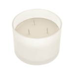 Candela profumata in barattolo di vetro con tre stoppini in vari aromi color bianco prima vista