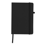 Taccuino A5 con copertina in pelle sintetica e chiusura elastica, pagine a righe color nero prima vista