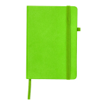 Taccuino A5 con copertina in pelle sintetica e chiusura elastica, pagine a righe color verde chiaro  prima vista