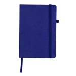 Taccuino A5 con copertina in pelle sintetica e chiusura elastica, pagine a righe color blu mare prima vista