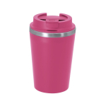 Bicchiere termico da asporto in acciaio inox con coperchio ermetico 350ml color fucsia prima vista