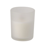 Candela profumata in vetro con stoppino in legno e profumo di vaniglia color bianco prima vista
