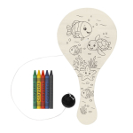Set di racchette in legno con pallina da colorare con pastelli a cera color naturale prima vista
