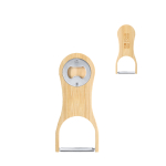 Pelapatate e apribottiglie 2 in 1 in bambù e acciaio inox da personalizzare vista area di stampa