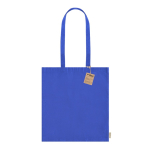 Borsa in cotone riciclato con manici lunghi 140 g/m2 color blu prima vista