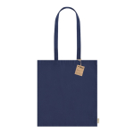 Borsa in cotone riciclato con manici lunghi 140 g/m2 color blu mare prima vista