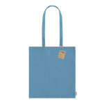 Borsa in cotone riciclato con manici lunghi 140 g/m2 color azzurro prima vista