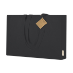 Borsa con soffietto in cotone riciclato con manici lunghi rinforzati 220g/m² color nero prima vista