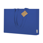 Borsa con soffietto in cotone riciclato con manici lunghi rinforzati 220g/m² color blu prima vista