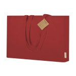 Borsa con soffietto in cotone riciclato con manici lunghi rinforzati 220g/m² color rosso prima vista