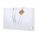 Borsa con soffietto in cotone riciclato con manici lunghi rinforzati 220g/m² color bianco prima vista