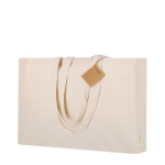 Borsa con soffietto in cotone riciclato con manici lunghi rinforzati 220g/m² terza vista