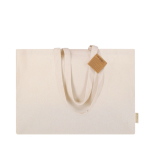 Borsa con soffietto in cotone riciclato con manici lunghi rinforzati 220g/m² quarta vista