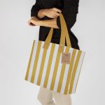 Borsa in cotone riciclato con soffietto e manici lunghi 310 g/m²