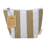 Beauty case a righe con chiusura a zip in cotone riciclato color beige prima vista
