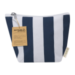 Beauty case a righe con chiusura a zip in cotone riciclato color blu mare prima vista