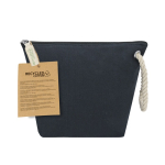 Beauty case in cotone riciclato con cordino e zip 240 g/m² color blu mare prima vista