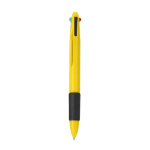 Penna multicolore 4 in 1 con grip in gomma e 4 inchiostri color giallo prima vista