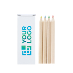 Scatola con 4 matite in legno esagonali in confezione personalizzabile vista area di stampa