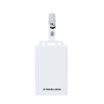 Portabadge verticale rigido con clip metallica removibile vista area di stampa