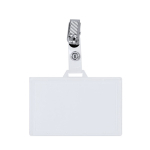 Portabadge orizzontale con clip metallica e chiusura rimovibile color trasparente prima vista