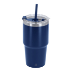 Bicchiere termico in acciaio inox a doppia parete con cannuccia 650 ml color blu mare prima vista