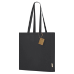 Borsa con soffietto e manici lunghi rinforzati in cotone riciclato 140 g/m² color nero prima vista