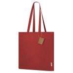 Borsa con soffietto e manici lunghi rinforzati in cotone riciclato 140 g/m² color rosso prima vista