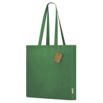 Borsa con soffietto e manici lunghi rinforzati in cotone riciclato 140 g/m² color verde prima vista