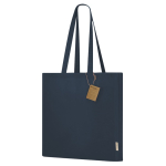 Borsa con soffietto e manici lunghi rinforzati in cotone riciclato 140 g/m² color blu mare prima vista