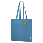 Borsa con soffietto e manici lunghi rinforzati in cotone riciclato 140 g/m² color azzurro prima vista