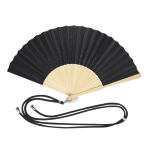 Ventaglio in poliestere con stecche in bambù e cordino da trasporto color nero prima vista