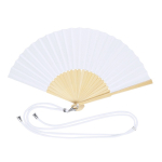 Ventaglio in poliestere con stecche in bambù e cordino da trasporto color bianco prima vista