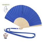 Ventaglio in poliestere con stecche in bambù e cordino da trasporto