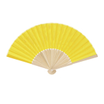 Ventaglio con stecche in bambù e tessuto in poliestere in colori color giallo prima vista
