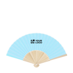 Ventaglio con stecche in bambù e tessuto in poliestere in colori vista area di stampa