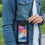 Borsa a tracolla in pelle sintetica con schermo trasparente e uso touch vista ambiente
