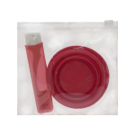 Set dentale da viaggio con spazzolino e bicchiere pieghevole in busta di plastica color rosso prima vista