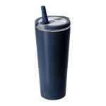 Bicchiere termico in acciaio inox riciclato con cannuccia 700 ml color blu mare prima vista